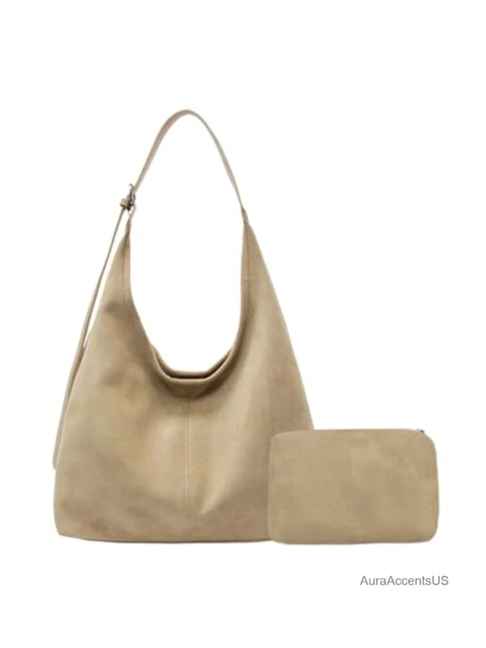 Faux Suede Hobo Bag with Detachable Small Purse, Slouchy Shoulder Crossbody Tote